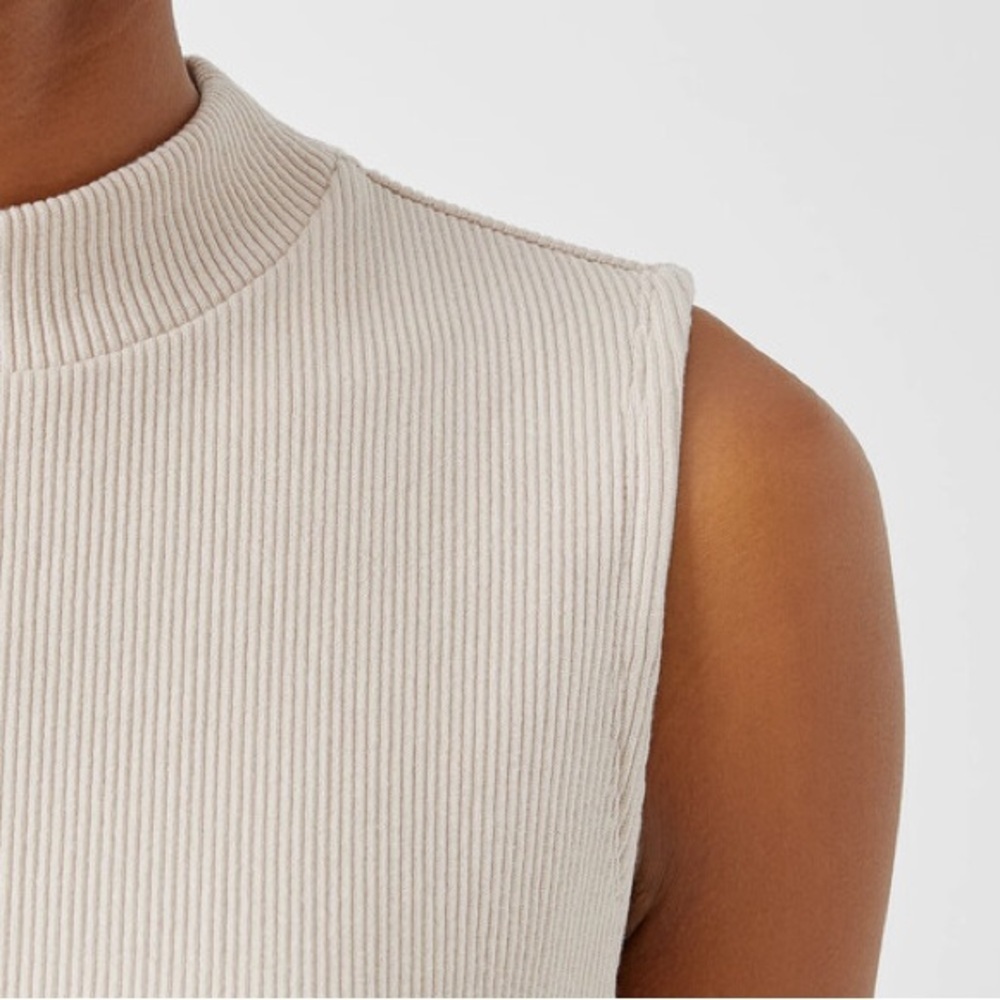 Eileen Fisher Ribbed Sleeveless Mock Neck Top Neutral Size M - Picture 2 of 8